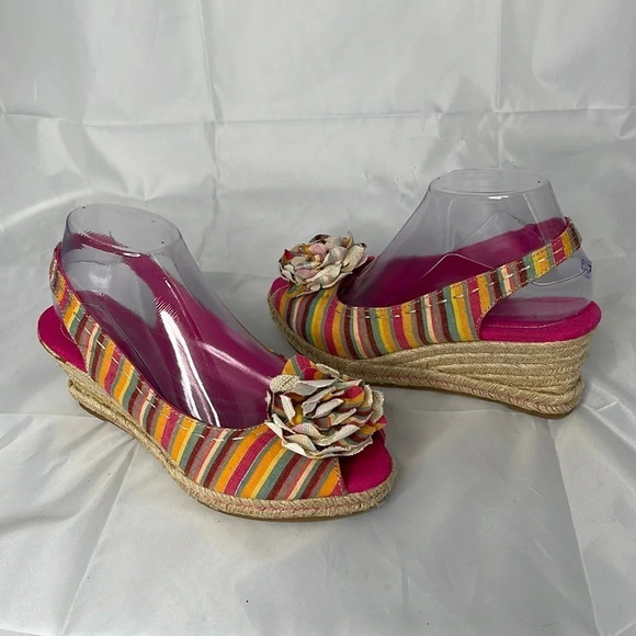 NATURALIZER Bibi Stripe Flower Appliqué Wedge Espadrilles Slingbacks Size 8 - Picture 11 of 11